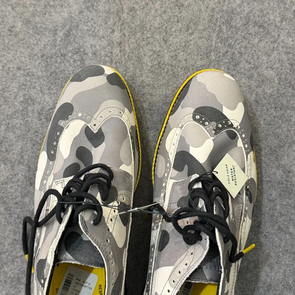 NWT Cole Haan Gray Camo Grand 360 Wingtip Oxford Golf Shoes Men's Size 11